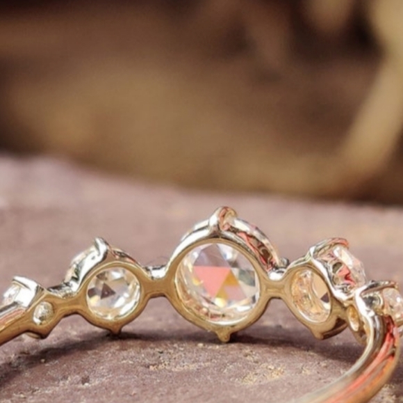 Round Rose Cut Five Stone Moissanite Ring .91 TCW Sterling Silver Ring Size 8.5 - Picture 5 of 12